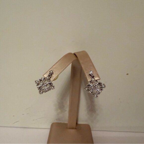 EARRINGS STERLING SILVER 925 MARCASITE SQUARE DIAMOND HINGED DROP DANGLE POST - Picture 3 of 6